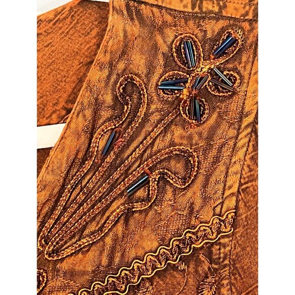 Retro Floral Beaded Boho Top Orange L Indie Hippie Western Folk Artsy Funky 80s - Picture 6 of 16